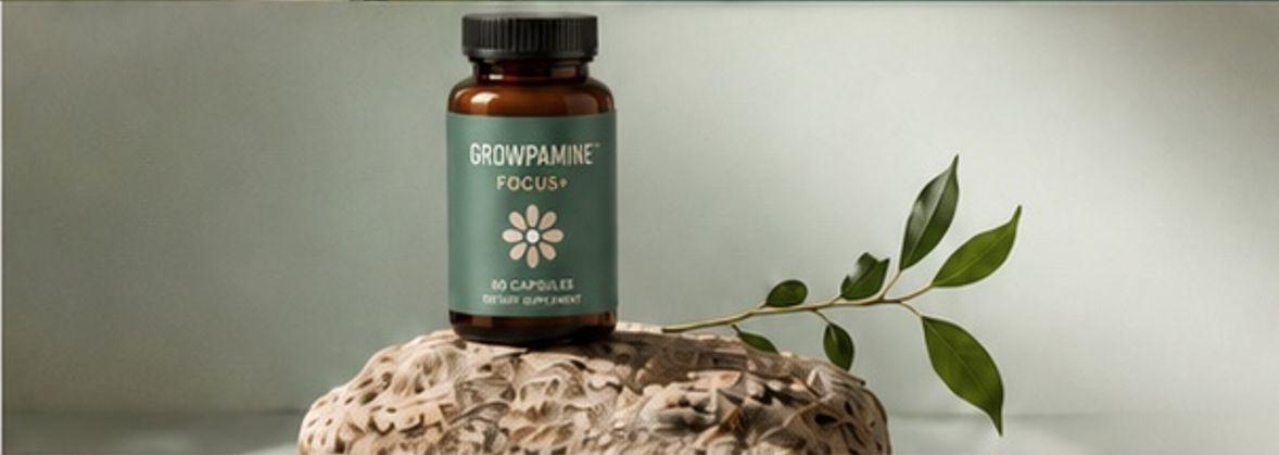 GROWPAMINE Renew+ bottle beside a vase and lit candle