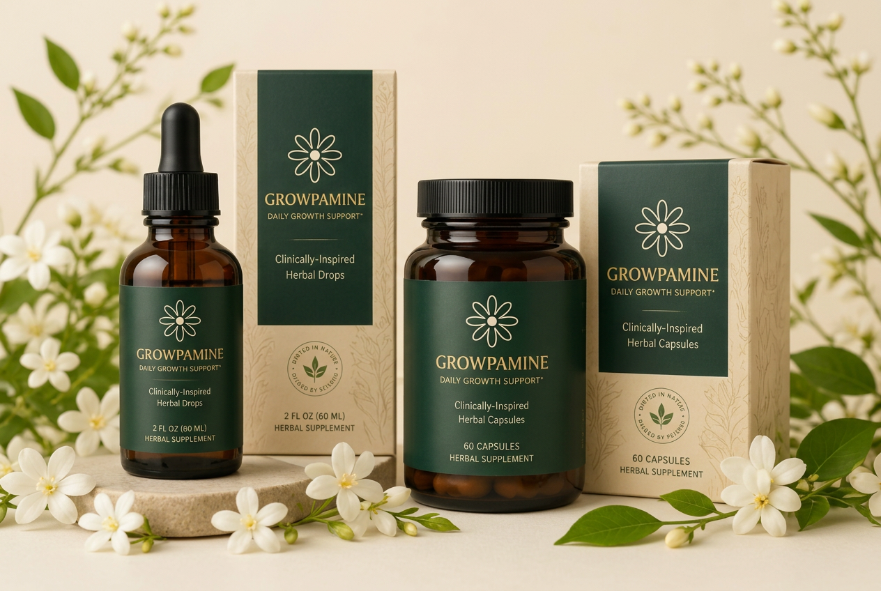 GROWPAMINE bundle of dropper, capsule jar and product boxes